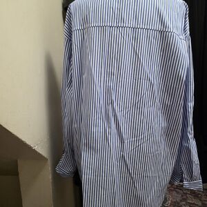 Women's Blue Striped Button Down Shirt